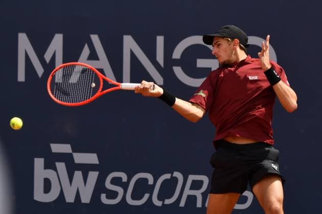 Matteo Arnaldi during his match against Sebastian Korda during match of the Barcelona Open Banc Sabadell at Real Club De Tenis Barcelona, Spain Copyright: xAndreaxRositox DSC_5146