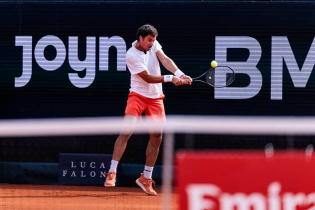 BMW Open München ATP, Tennis Herren 500; 14.04.2025 Borna Gojo (Kroatien) im Match gegen Ben Shelton (USA) BMW Open by Bitpanda München ATP 500: Tag 3, München, MTTC Iphitos am 14.04.2025 Copyright: xBEAUTIFULxSPORTS Wunderlx