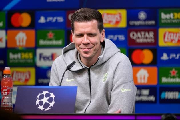 Fußball, Championsleague internationale Pressekonferenz, 20250414, BV Borussia Dortmund - FC Barcelona, Barca Im Bild Torwart Wojciech SZCZESNY (Barcelona, 25) lächelt zufrieden. Dortmund Signal Iduna Park Nordrhein-Westfalen Deutschland Copyright: Passion2Press MarkusxFischerx