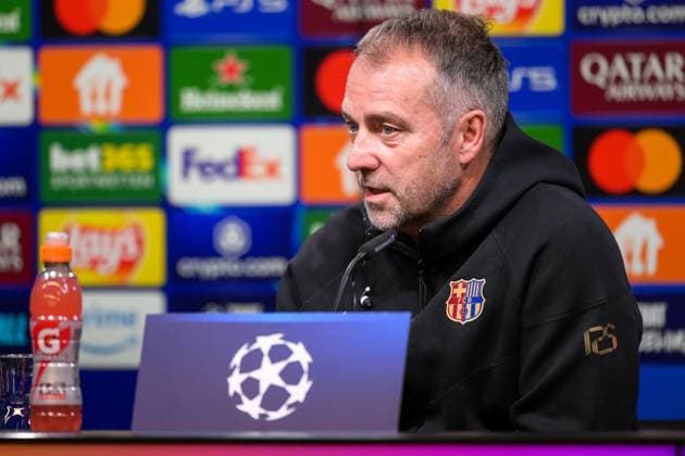 Fußball, Championsleague internationale Pressekonferenz, 20250414, BV Borussia Dortmund - FC Barcelona, Barca Im Bild Trainer Barcelona Hansi FLICK spricht. Dortmund Signal Iduna Park Nordrhein-Westfalen Deutschland Copyright: Passion2Press MarkusxFischerx