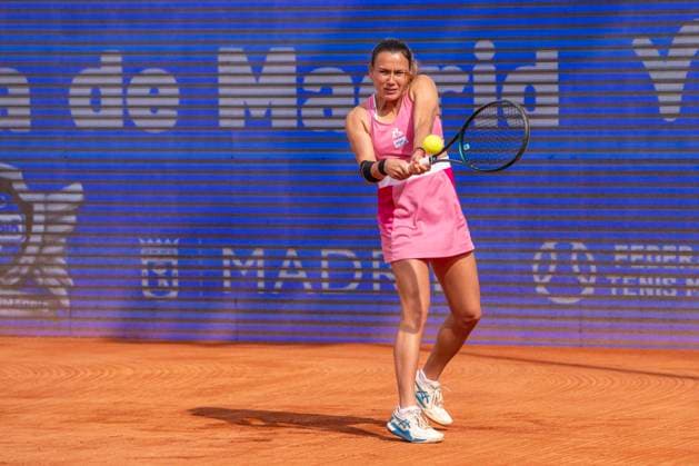 April 14, 2025, Madrid, Madrid, Spain: YLENA IN-ALBON (SUI) playing match of the X ITF W100 Villa de Madrid, at the Club de Campo Villa de Madrid on April 14, 2025. Madrid Spain - ZUMAc312 20250414_zsp_c312_072 Copyright: xOscarxManuelxSanchezx