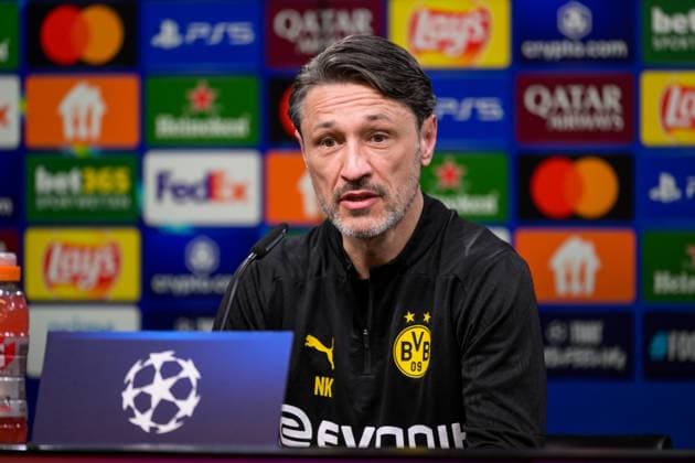 Sport Bilder des Tages Fußball, Championsleague internationale Pressekonferenz, 20250414, BV Borussia Dortmund - FC Barcelona, Barca Im Bild Trainer Dortmund Niko KOVAC spricht Gestik Mimig zuversichtlich überzeugend. Dortmund Signal Iduna Park Nordrhein-Westfalen Deutschland Copyright: Passion2Press MarkusxFischerx