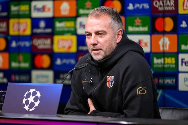 Fußball, Championsleague internationale Pressekonferenz, 20250414, BV Borussia Dortmund - FC Barcelona, Barca Im Bild Trainer Barcelona Hansi FLICK spricht. Dortmund Signal Iduna Park Nordrhein-Westfalen Deutschland Copyright: Passion2Press MarkusxFischerx