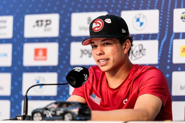 BMW Open München ATP, Tennis Herren 500; 14.04.2025 Ben Shelton (USA) während der Pressekonferenz BMW Open by Bitpanda München ATP 500: Tag 3, München, MTTC Iphitos am 14.04.2025 Copyright: xBEAUTIFULxSPORTS Wunderlx