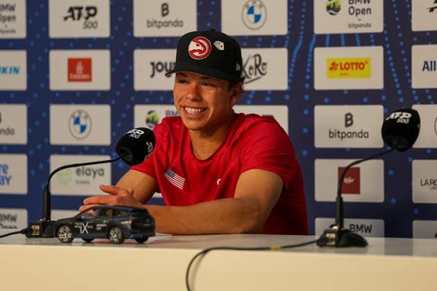 Ben Shelton (USA) bei der Pressekonferenz nach dem Spiel, GER, BMW Open by Bitpanda, Borna Gojo (Kroatien) vs. Ben Shelton (USA), Tennis, ATP, Tennis Herren 500, Herren, 14.04.2025, GER, BMW Open by Bitpanda, Borna Gojo (Kroatien) vs. Ben Shelton (USA), Tennis, ATP 500, Herren, 14.04.2025 Muenchen Copyright: xEibner-Pressefoto JennixMaulx EP_JML