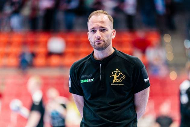 Andre Haber (HC Elbflorenz 2006, Trainer) GER, TuS N-Luebbecke vs. HC Elbflorenz 2006, Handball, 2. Bundesliga, 27. Spieltag, Spielzeit 2024 2025, 14.04.2025 GER, TuS N-Luebbecke vs. HC Elbflorenz 2006, Handball, 2. Bundesliga, 27. Spieltag, Spielzeit 2024 2025, 14.04.2025 Luebbecke