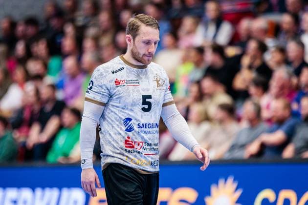 Lukas Wucherpfennig (HC Elbflorenz 2006, 05) GER, TuS N-Luebbecke vs. HC Elbflorenz 2006, Handball, 2. Bundesliga, 27. Spieltag, Spielzeit 2024 2025, 14.04.2025 GER, TuS N-Luebbecke vs. HC Elbflorenz 2006, Handball, 2. Bundesliga, 27. Spieltag, Spielzeit 2024 2025, 14.04.2025 Luebbecke
