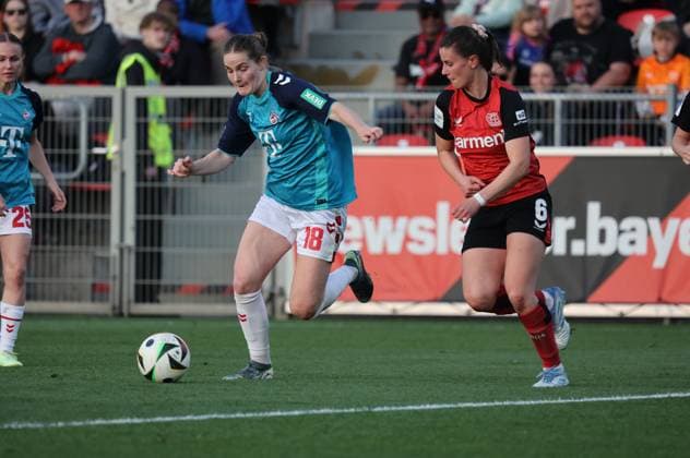 Taylor Marie Ziemer (Köln, L) und Katharina Piljic (Leverkusen), Leverkusen, Germany 14.04.2025, Frauen Bundesliga, 19. Spieltag, Bayer 04 Leverkusen - 1. FC Köln.