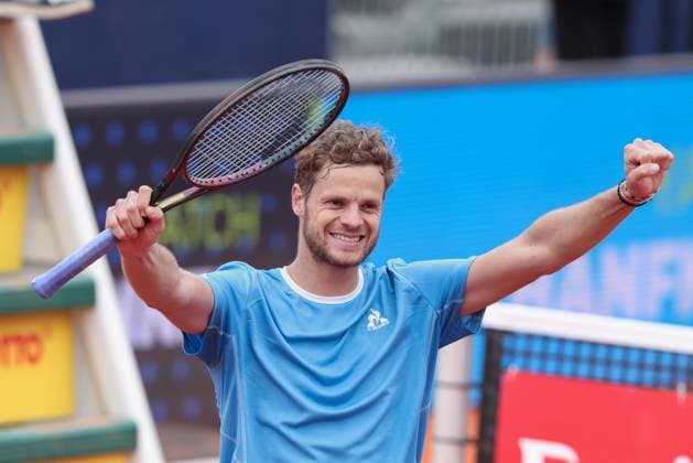 Yannick Hanfmann (GER) jubelt nach dem Sieg, Jubel, Freude, Emotion Tennis - BMW Open 2025 - ATP, Tennis Herren 500 - MTTC Iphitos - Munich - - Germany - 15 April 2025. Copyright: xJuergenxHasenkopfx
