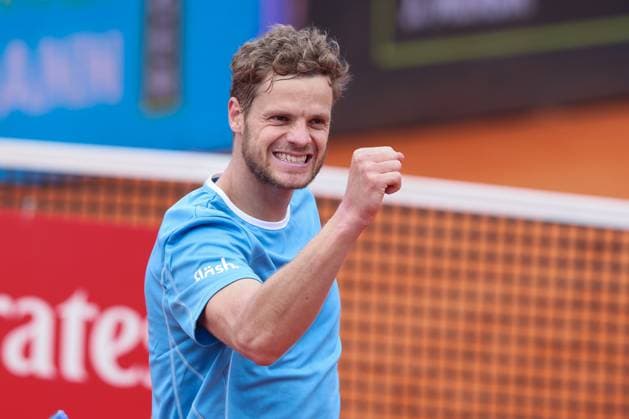 Sport Bilder des Tages Yannick Hanfmann (GER) jubelt nach dem Sieg, Jubel, Freude, Emotion Tennis - BMW Open 2025 - ATP, Tennis Herren 500 - MTTC Iphitos - Munich - - Germany - 15 April 2025. Copyright: xJuergenxHasenkopfx