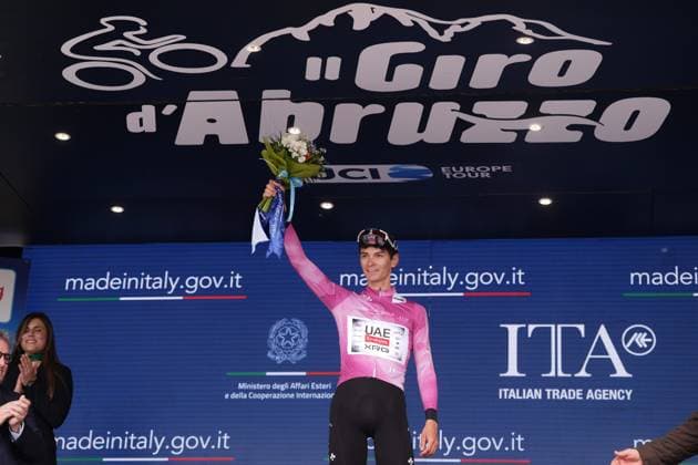 Covi Alessandro Of Uae Team Emirates Xrg winner of the stage 1 during the Giro d™Abruzzo, stage 1 from Scerni to Crecchio (151 km) - Abruzzo, Italy - Tuesday, April 15, 2025. - cycling .  Copyright: xMassimoxPaolone LaPressex