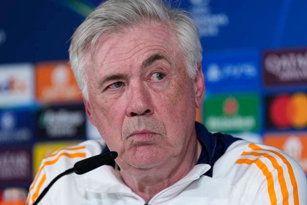 April 15, 2025, Valdebebas, Madrid, SPAIN: Carlo Ancelotti attends his press conference, PK, Pressekonferenz during a training session and press conference ahead of their UEFA Champions League 2024 25 quarter final second leg match at Ciudad Deportiva Real Madrid on April 15, 2025 in Valdebebas, Madrid, Spain. Valdebebas SPAIN - ZUMAa181 20250415_zaa_a181_022 Copyright: xOscarxJ.xBarrosox
