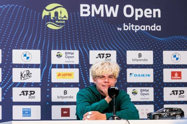 BMW Open München ATP, Tennis Herren 500; 15.04.2025 Diego Dedura-Palomero (Deutschland) während der Pressekonferenz BMW Open by Bitpanda München ATP 500: Tag 4, München, MTTC Iphitos am 15.04.2025 Copyright: xBEAUTIFULxSPORTS Wunderlx