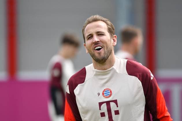 15.04.2025, FC Bayern Training Center, München, Letzte Trainingseinheit für den FC Bayern München bevor es nach Mailand geht. , im Bild Harry Kane (München) (Photo by Midori Ikenouchi Hasan Bratic DeFodi Images)