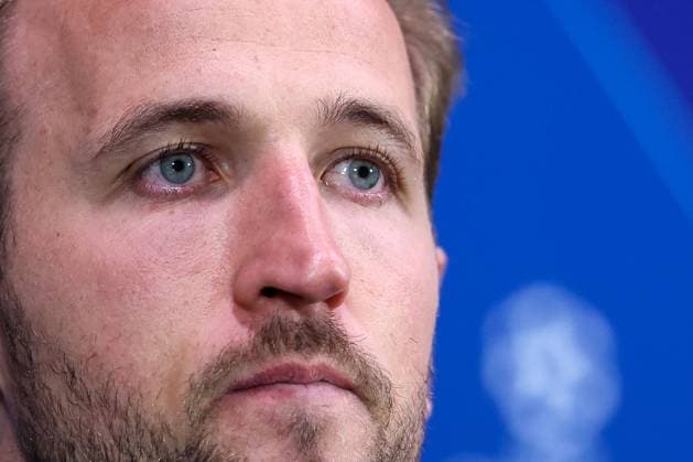 Harry Kane 9 (FC Bayern Muenchen) auf der Pressekonferenz, Pressekonferenz, Inter Mailand vs. FC Bayern Muenchen, Fussball, Champions League, Viertelfinale, Rueckspiel, 15.04.2025 Mailand Lombardei Italien