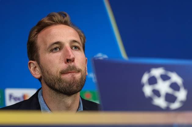 Harry Kane 9 (FC Bayern Muenchen) auf der Pressekonferenz, Pressekonferenz, Inter Mailand vs. FC Bayern Muenchen, Fussball, Champions League, Viertelfinale, Rueckspiel, 15.04.2025 Mailand Lombardei Italien