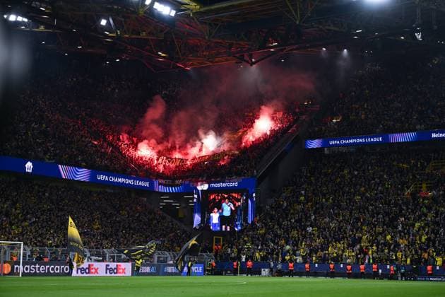 15.04.2025, Fussball, Champions League, Viertelfinale, Saison 2024 2025, Borussia Dortmund - FC Barcelona, Barca Fanchoreo FC Barcelona, xRHR-FOTO TKx Copyright: RHR-FOTOx RHR-FOTO TK