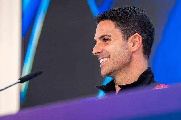Arsenal FC press conference, PK, Pressekonferenz - UEFA Champions League 2024 25 Quarter Final Second Leg Mikel Arteta, head coach of Arsenal FC, speaks during the press conference ahead of their UEFA Champions League 2024 25 quarter final second leg match at Estadio Santiago Bernabeu on April 15, 2025 in Madrid, Spain. Madrid Estadio Santiago Bernabeu Madrid Spain Copyright: xAlbertoxGardinx AGardin_20250415_Football_Champions_Arsenal_PC_0470