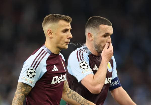 Lucas Digne of Aston Villa and John McGinn of Aston Villa Aston Villa v Paris Saint-Germain, UEFA Champions League, Quarter-Finals, 2nd Leg, Football, Villa Park, Birmingham, UK - 15 Apr 2025 EDITORIAL USE ONLY No use with unauthorised audio, video, data, fixture lists, club league logos or live services. Online in-match use limited to 120 images, no video emulation. No use in betting, games or single club league player publications. Copyright: xRyanxBrowne Shutterstockx 15253922co