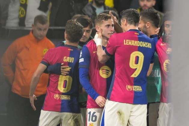 Fußball, Championsleague, 20250415, BV Borussia Dortmund - FC Barcelona, Barca Im Bild Barcelona Torjubel bejubelt Jubel Tor 2:1. Dortmund Signal Iduna Park Nordrhein-Westfalen Deutschland Copyright: Passion2Press MarkusxFischerx
