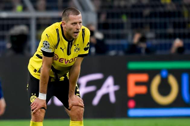 Waldemar Anton (Borussia Dortmund) looks dejected during the UEFA Champions League 2024 25 Quarter Final Second Leg match between Borussia Dortmund and FC Barcelona, Barca at BVB Stadion Dortmund on April 15, 2025 in Dortmund, Germany. (Photo by Max Maiwald DeFodi Images)
