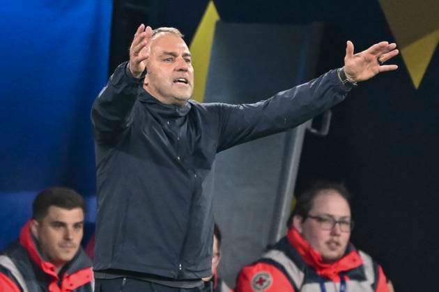 Hansi Flick (Barcelona Coach) Gestik Geste gestikuliert Mimik starker Gesichtsausdruck Emotion. 15.04.2025 Fussball, Champions League, Borussia Dortmund vs FC Barcelona, Barca Signal Iduna Park, Dortmund,
