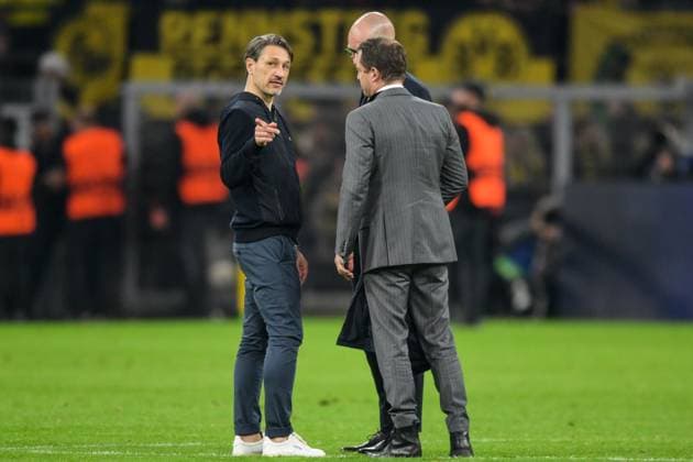 Fußball, Championsleague, 20250415, BV Borussia Dortmund - FC Barcelona, Barca Im Bild v.l. Trainer Dortmund Niko KOVAC, Geschäftsführer Dortmund Carsten CRAMER, Geschäftsführer Lars RICKEN nach Schlusspfiff. Dortmund Signal Iduna Park Nordrhein-Westfalen Deutschland Copyright: Passion2Press MarkusxFischerx