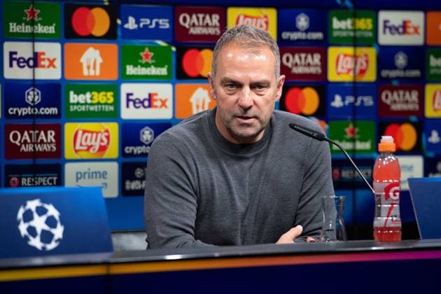 Trainer Hans-Dieter Hansi FLICK (Barca) bei der Pressekonferenz nach dem Spiel, Fussball Champions League, Viertelfinale, Round of 8, Borussia Dortmund (DO) - FC Barcelona, Barca (Barca) 3-1 am 15.04.2025 in Dortmund Deutschland. UEFA regulations prohibit any use of photographs as image sequences and or quasi-video Â