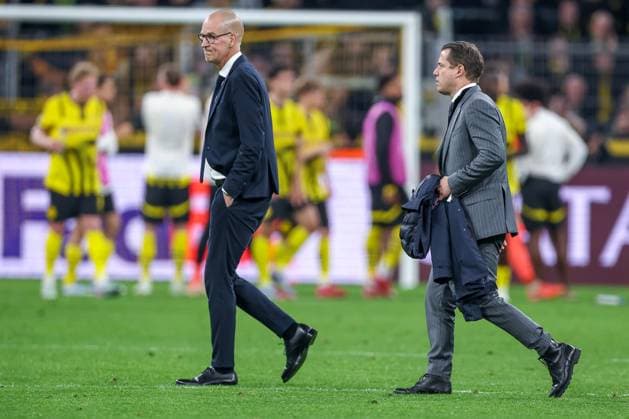 15.04.2025, Fußball, UEFA Champions League, Borussia Dortmund - FC Barcelona, Barca BVB Stadion, Viertelfinale, Saison 2024 2025: Geschäftsführer Carsten Cramer (BVB) Lars Ricken (Geschäftsführer BVB) Regulations prohibit any use of photographs as image sequences and or quasi-video. Nordrhein-Westfalen Deutschland