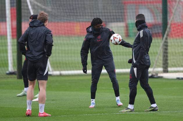 Manchester United, ManU FC Training Patrick Dorgu of Manchester United during the Manchester United FC Training ahead of the Europa League Quarter-Final 2nd leg, at Carrington Training Centre, Manchester, England, United Kingdom on 16 April 2025 Credit: Jake Kirkman Every Second Media Editorial use only. All images are copyright Every Second Media Limited. No images may be reproduced without prior permission. Copyright: xIMAGO EveryxSecondxMediax ESM-1422-0021 JakexKirkmanx xEveryxSecondxMediax