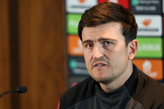 Manchester United, ManU FC press conference, PK, Pressekonferenz Harry Maguire of Manchester United during the Manchester United FC Press Conference ahead of the Europa League Quarter-Final 2nd leg, at Carrington Training Centre, Manchester, England, United Kingdom on 16 April 2025 Credit: Jake Kirkman Every Second Media Editorial use only. All images are copyright Every Second Media Limited. No images may be reproduced without prior permission. Copyright: xIMAGO EveryxSecondxMediax ESM-1422-0048 JakexKirkmanx xEveryxSecondxMediax