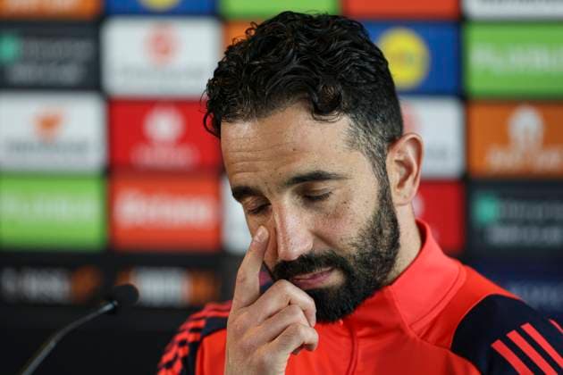 Manchester United, ManU FC press conference, PK, Pressekonferenz Manchester United head coach Ruben Amorim during the Manchester United FC Press Conference ahead of the Europa League Quarter-Final 2nd leg, at Carrington Training Centre, Manchester, England, United Kingdom on 16 April 2025 Credit: Jake Kirkman Every Second Media Editorial use only. All images are copyright Every Second Media Limited. No images may be reproduced without prior permission. Copyright: xIMAGO EveryxSecondxMediax ESM-1422-0051 JakexKirkmanx xEveryxSecondxMediax