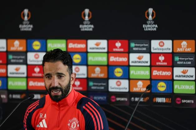 Manchester United, ManU FC press conference, PK, Pressekonferenz Manchester United head coach Ruben Amorim during the Manchester United FC Press Conference ahead of the Europa League Quarter-Final 2nd leg, at Carrington Training Centre, Manchester, England, United Kingdom on 16 April 2025 Credit: Jake Kirkman Every Second Media Editorial use only. All images are copyright Every Second Media Limited. No images may be reproduced without prior permission. Copyright: xIMAGO EveryxSecondxMediax ESM-1422-0037 JakexKirkmanx xEveryxSecondxMediax