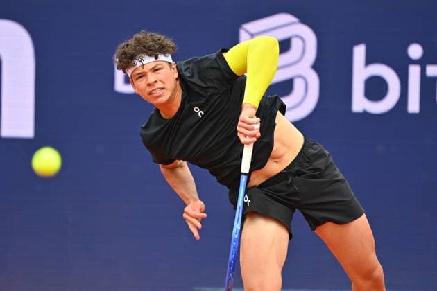 Ben SHELTON (USA). Aktion,Einzelbild,angeschnittenes Einzelmotiv,Halbfigur,halbe Figur. Tennis BMW Open 2025 vom 12.04.-20.04. 2025