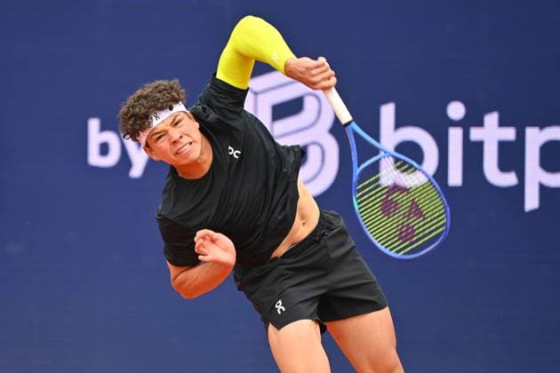 Ben SHELTON (USA). Aktion,Einzelbild,angeschnittenes Einzelmotiv,Halbfigur,halbe Figur. Tennis BMW Open 2025 vom 12.04.-20.04. 2025