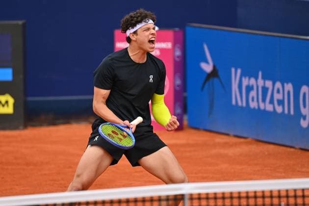 Ben SHELTON (USA). Jubel,Freude,Begeisterung, Aktion,Einzelbild,angeschnittenes Einzelmotiv,Halbfigur,halbe Figur. Tennis BMW Open 2025 vom 12.04.-20.04. 2025