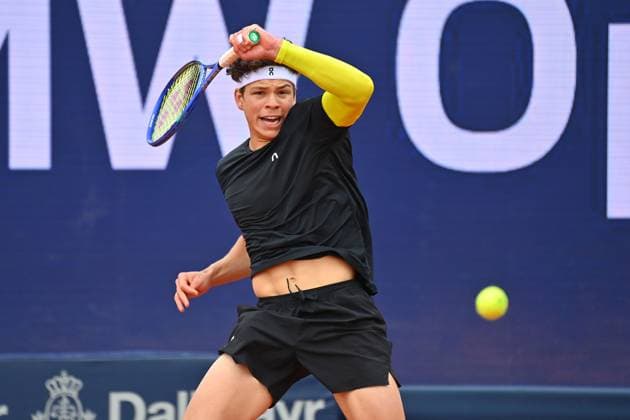 Ben SHELTON (USA). Aktion,Einzelbild,angeschnittenes Einzelmotiv,Halbfigur,halbe Figur. Tennis BMW Open 2025 vom 12.04.-20.04. 2025