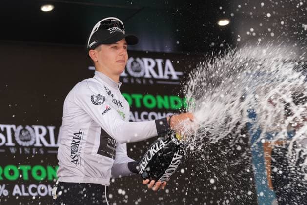 Brenner Marco Of Tudor Pro Cycling Team on the podium during the Giro d™Abruzzo, stage from Tocco da Casauria to Penne (138 km) - Abruzzo, Italy- Wednesday, April 16, 2025. - cycling .  Copyright: xMassimoxPaolone LaPressex