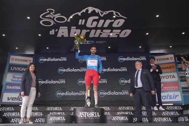 Zoccarato Samuele Of Team Polti Visitmalta on the podium during the Giro d™Abruzzo, stage from Tocco da Casauria to Penne (138 km) - Abruzzo Italy - Wednesday, April 16, 2025. - cycling .  Copyright: xMarcoxAlpozzi LaPressex