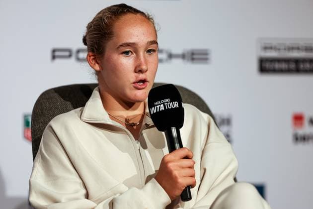 Mirra Andreeva beim Interview GER, Porsche Tennis Grand Prix GP Stuttgart 2025, WTA500, 16.04.2025 GER, Porsche Tennis Grand Prix GP Stuttgart 2025, WTA500, 16.04.2025 Stuttgart Copyright: xEibner-Pressefoto RogerxBuerkex EP