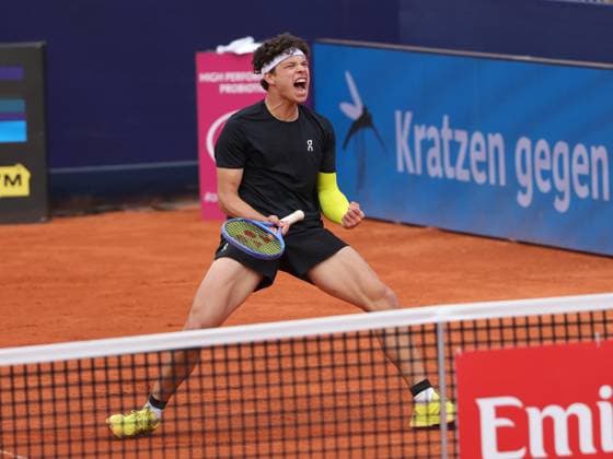 16.04.2025, BMW Open MTTC Iphitos ATP, Tennis Herren Tour 500, Muenchen, Tennis, im Bild: Ben Shelton (USA) jubelt
