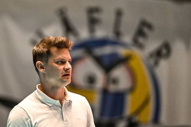 GER, VBL, VfB Friedrichshafen vs SVG Lüneburg 16.04.2025, Spacetech Arena, Friedrichshafen, GER, VBL, VfB Friedrichshafen vs SVG Lüneburg, im Bild Adam Swaczyna (Friedrichshafen)