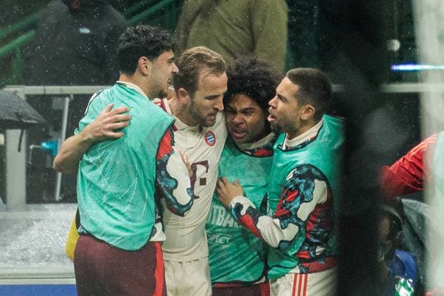 UEFA Champions League Viertelfinale: Inter Mailand - FC Bayern München; 16.04.2025 Jubel zum 0:1 durch Harry Kane (FC Bayern München, 9) UEFA Champions League Viertelfinale Rückspiel: Inter Mailand - FC Bayern München, Mailand, San Siro am 16.04.2025 Copyright: xBEAUTIFULxSPORTS Wunderlx