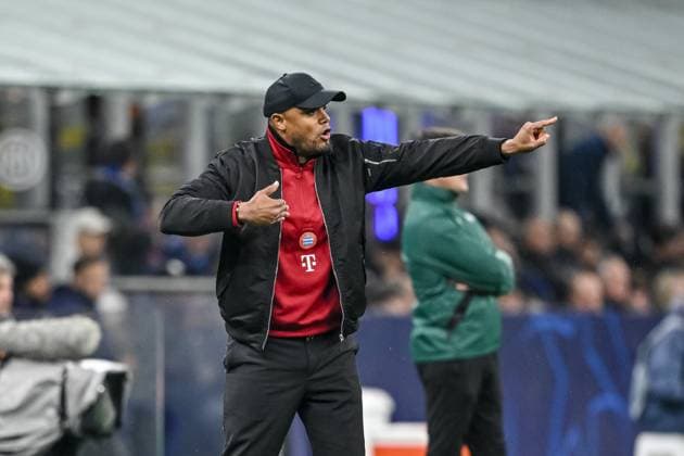 Trainer Vincent Kompany (FC Bayern Muenchen) gestures during the UEFA Champions League 2024 25 Quarter Final Second Leg match between FC Internazionale Milano and FC Bayern München at San Siro on April 16, 2025 in Milan, Italy. (Photo by Harry Langer DeFodi Images)