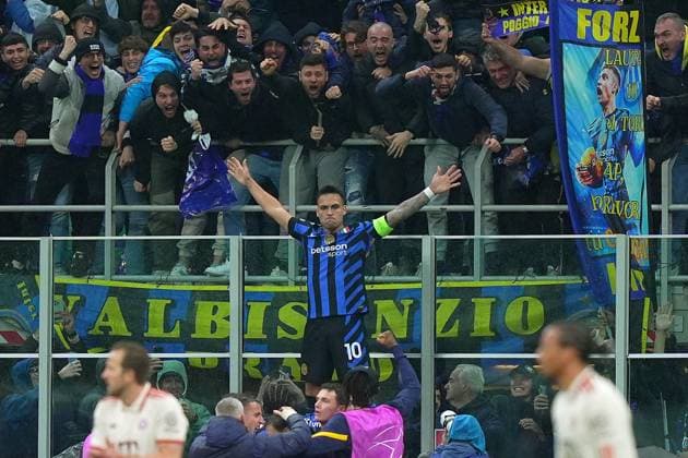Inter Milan™s Lautaro Martinez celebrates after scoring 1-1 during the Uefa Champions League soccer match between Inter and Bayern Munich at San Siro Stadium in Milan , North Italy - , Wednesday April 16, 2025 . - Soccer  Copyright: xSpada LaPressex