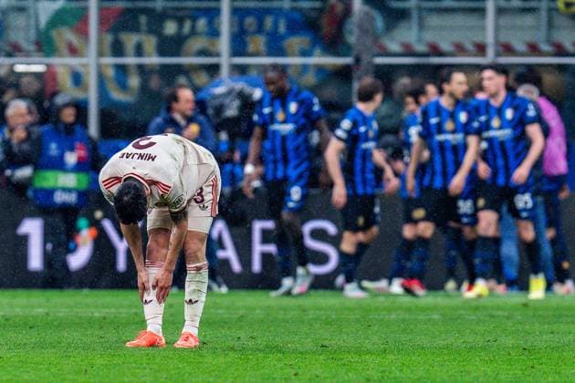 16.04.2025, Inter Mailand vs. FC Bayern München, UEFA Champions League, Viertelfinale-Rückspiel Tor zum 1:1 durch Lautaro Martinez (Inter Mailand, 10) hier Minjae Kim (FC Bayern Muenchen, 3) Copyright: xBahhoxKarax