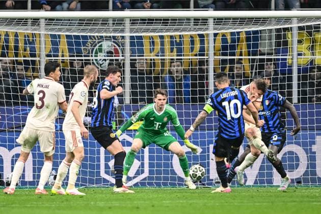 Lautaro Martinez (FC Internazionale Milano) scores his team s first goal during the UEFA Champions League 2024 25 Quarter Final Second Leg match between FC Internazionale Milano and FC Bayern München at San Siro on April 16, 2025 in Milan, Italy. (Photo by Harry Langer DeFodi Images)