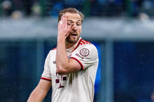 16.04.2025, Inter Mailand vs. FC Bayern München, UEFA Champions League, Viertelfinale-Rückspiel Harry Kane (FC Bayern Muenchen, 9) unzufrieden unglücklich traurig erschöpft Mimik Gestik Copyright: xBahhoxKarax