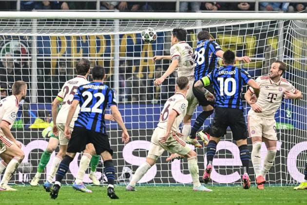 Benjamin Pavard (FC Internazionale Milano) scores his team s second goal during the UEFA Champions League 2024 25 Quarter Final Second Leg match between FC Internazionale Milano and FC Bayern München at San Siro on April 16, 2025 in Milan, Italy. (Photo by Harry Langer DeFodi Images)