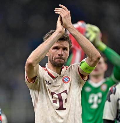 16.04.2025, Fussball UEFA Championsleague 2024 2025: Viertelfinale Rückspiel, Inter Mailand - FC Bayern München, im Giuseppe Meazza Stadion (Mailand), Thomas Müller (FC Bayern München) ist traurig